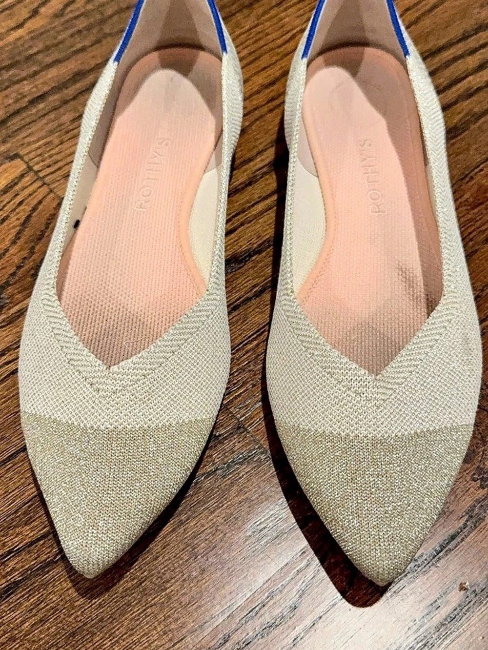 Rothy's The Point Pointed-Toe Flats in Beige & Blue